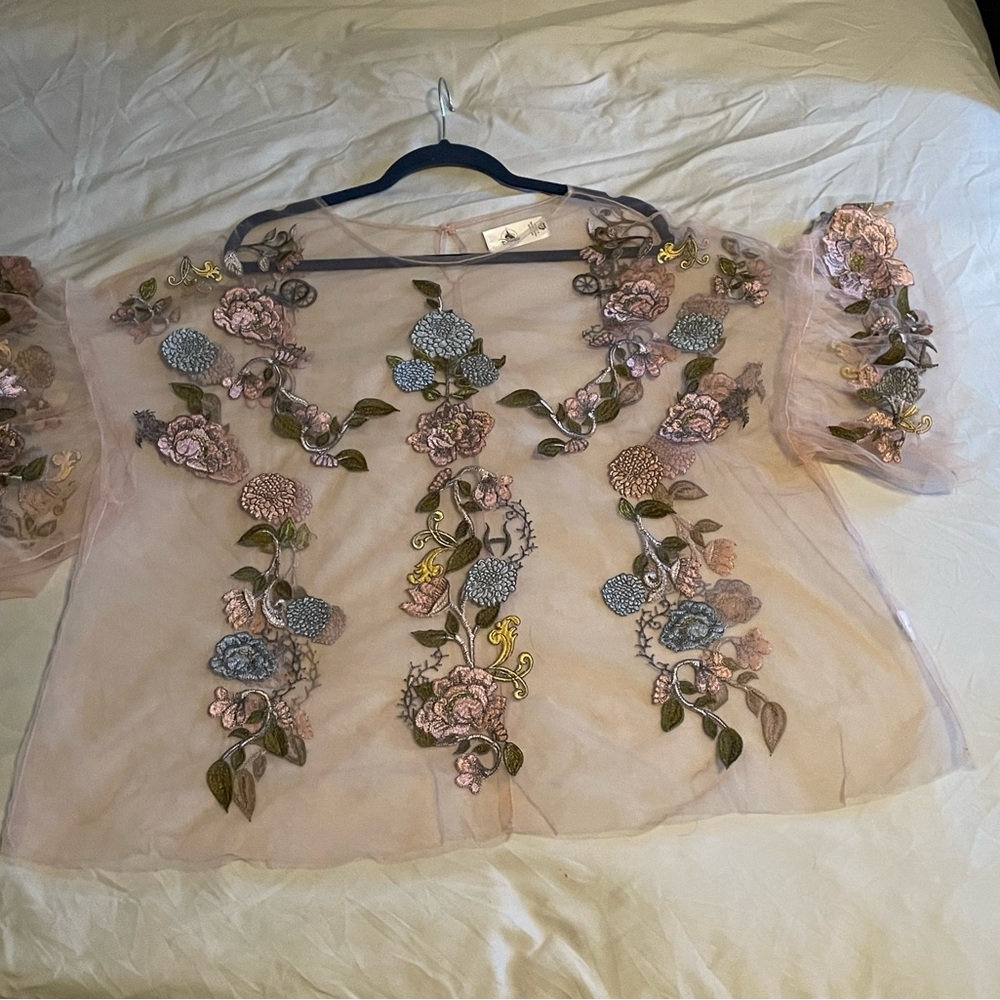 Disney Sheer Floral Embroidered Mesh Top in Pastel Blue, Pink, Green